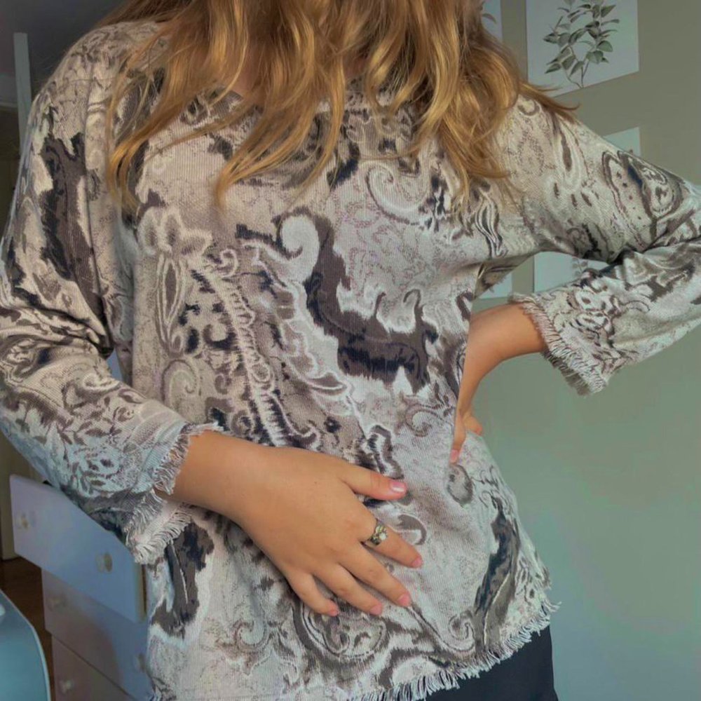 vintage fairy core grunge paisley fringe long sleeve sweater